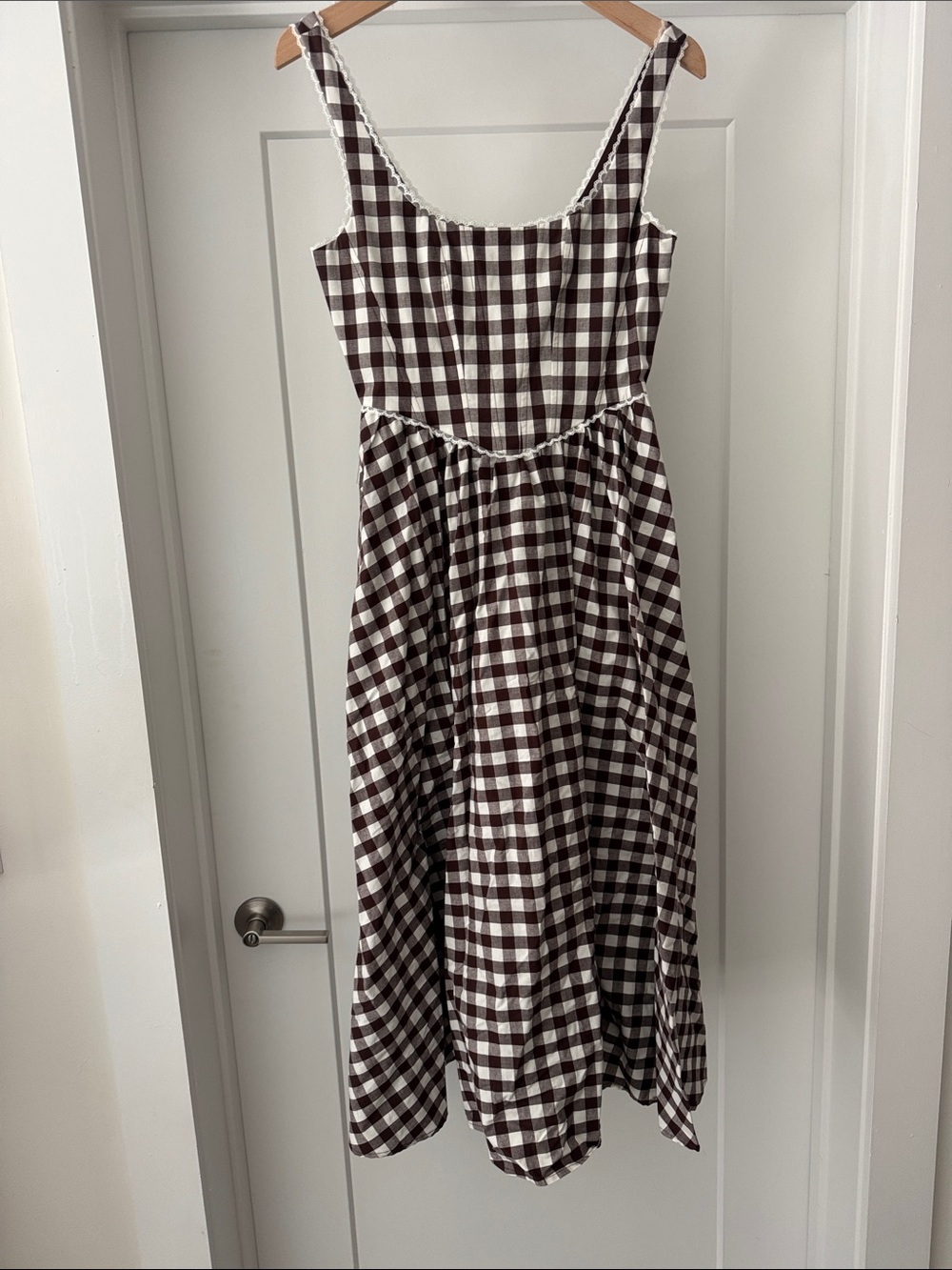 Wayf Brown and White Gingham Sundress